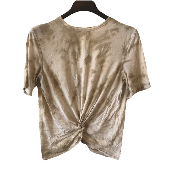 Lululemon Top Womens 6 Beige Crescent Tie Dye Front Tie Logo Gym Active - Picture 1 of 10